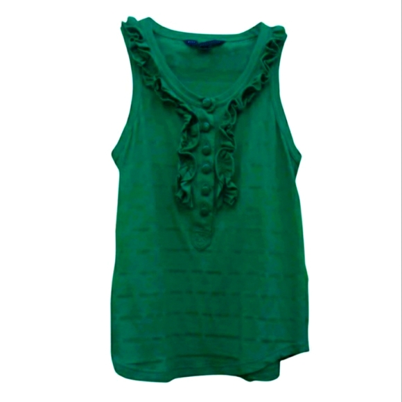 🔴 Marc by Marc Jacobs green sleeveless front ruffle x-ray top XS - Picture 7 of 7